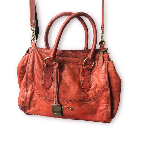 Vintage FRYE Leather Convertible Crossbody/ Shoulder/ Handbag Orange Sangria - Picture 2 of 9